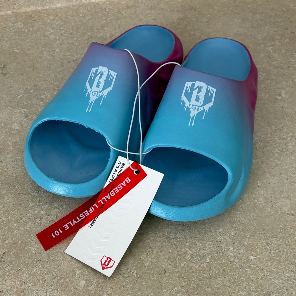Kids Ombre Blue and Pink Slide Sandals - Lightweight Casual Slides